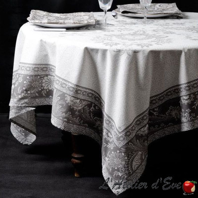 "Haveli taupe" cotton Tablecloth and square Provencal Valdrôme Made in France