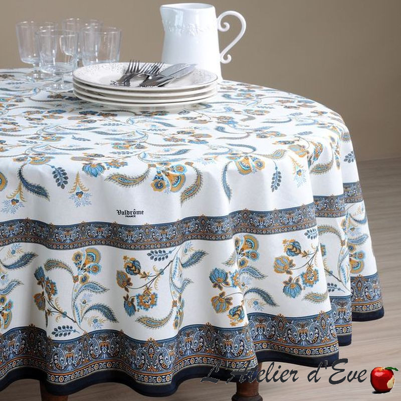 Tapis de table en coton matelassé Bastide blanc et bleu