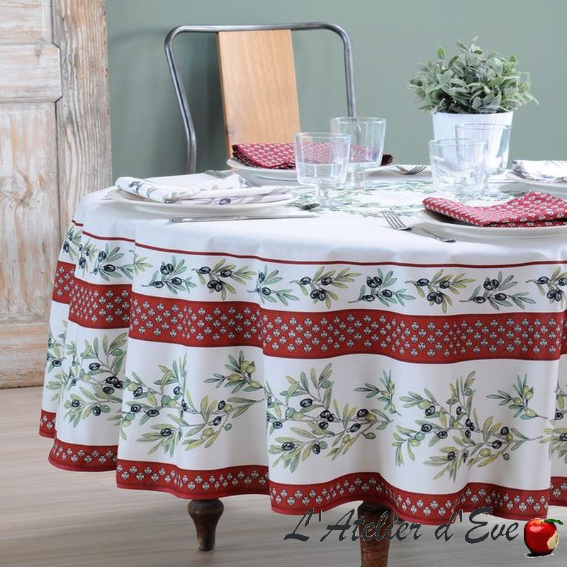 Garance olive coton Nappe ronde provençale Valdrôme Made in France