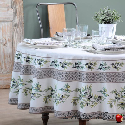 "Garance naturel" coton Nappe ronde provençale Valdrôme Made in France