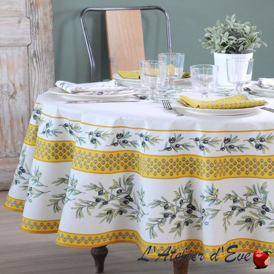 "Garance soleil" coton Nappe ronde provençale Valdrôme Made in France