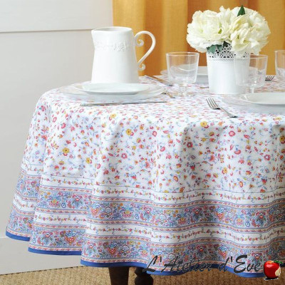 "Multicolored Gentiane" coated Round Provencal tablecloth Valdrôme Made in France