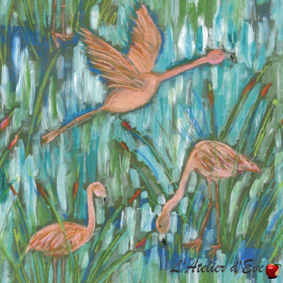"Flamingos Roses" suede velvet fabric - Esterelle