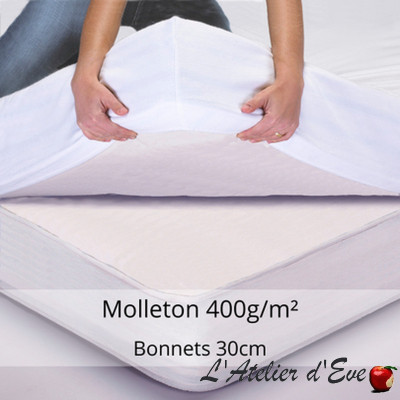 Cotton fleece mattress protector - 400gr/m² - 30cm cups - Made in France