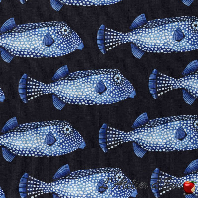 Tissu Lin-OekoTex-Poissons coffre fond marine-Thevenon