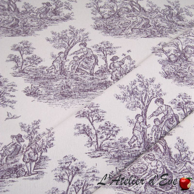 Tissu Jacquard grande largeur toile de Jouy-mauve 2488