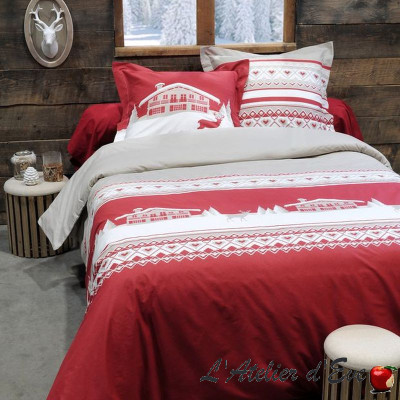 Red "Chambery" Duvet cover + 2 Reversible pillowcases 65x65cm