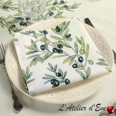 "Olives" 6 serviettes de table provençales 48x48cm tissu coton Valdrôme