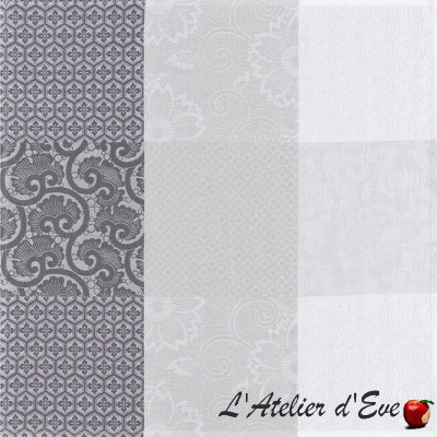 8 grandes serviettes de table coton "Fleurs de Kyoto" brume Le Jacquard Français