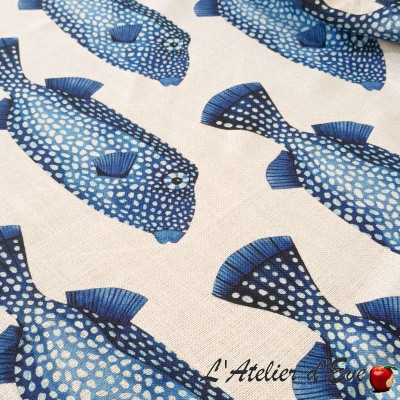 Linen curtain "Poissons coffre" Made in France