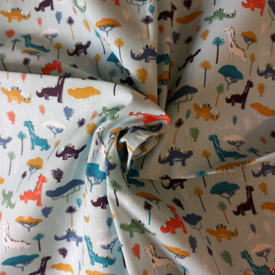 Coupon 1mx1m50 "Jurassic blue" printed children's cotton