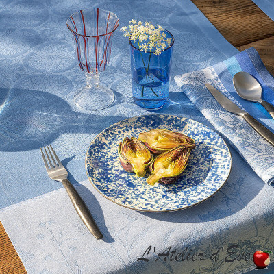 Lot 6 large linen table napkins blueberry "Instant Bucolique" Le Jacquard French