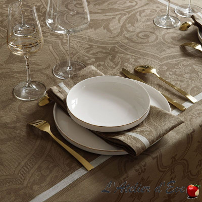 8 grandes serviettes de table lin "Armoiries" grège Le Jacquard Français