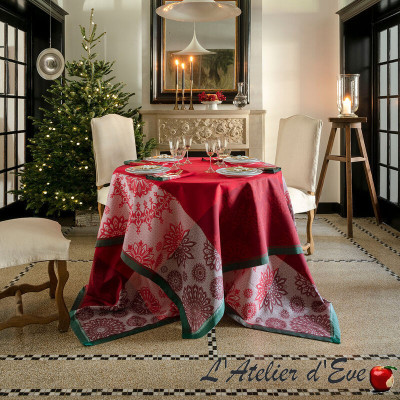 French Jacquard Ruby "Star Lights" Cotton Tablecloth