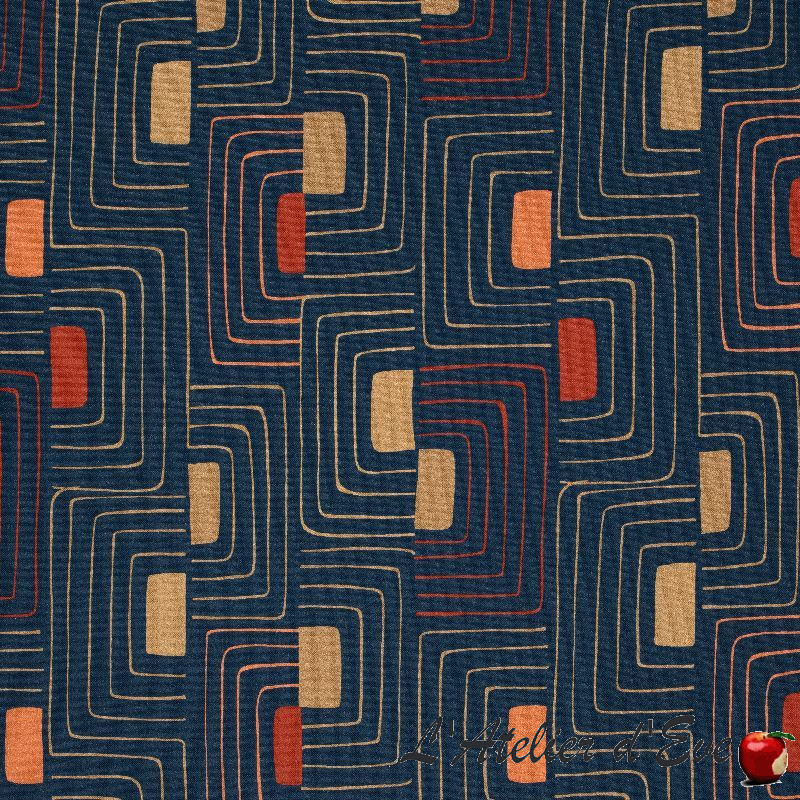 Tissu-ameublement-et-siège-Nefertiti-fond-bleu-Thevenon-Paris