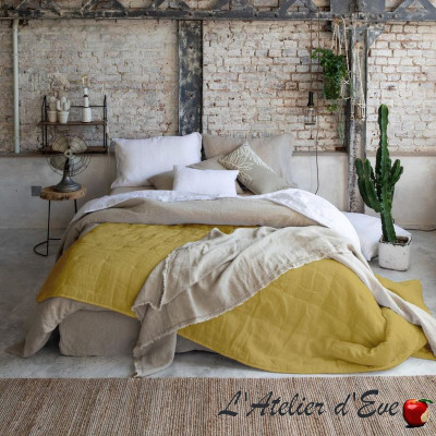 Jeté de lit matelassé lin/coton "Zeff" Vivaraise