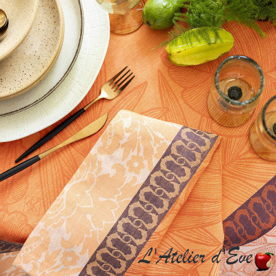 Lot 4 grandes serviettes de table lin "Escapade tropicale" Goyave Le Jacquard Français