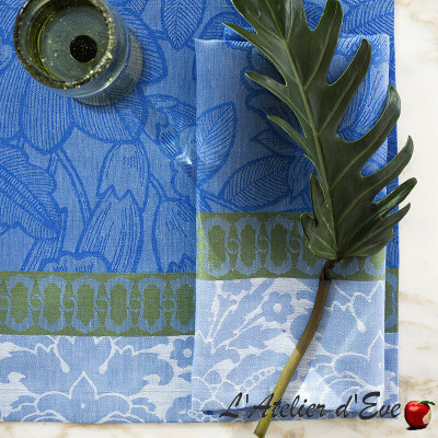 Lot 4 large linen napkins "Tropical Getaway" parrot Le Jacquard French