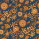 tissu-coton-fleuri-jacobine-caramel-fond-bleu-thevenon