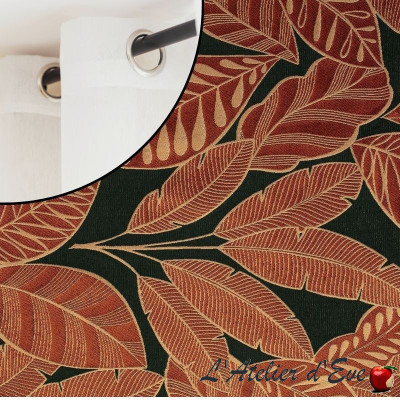 Yucatan noir fond marine - Rideau jacquard Made in France Thevenon