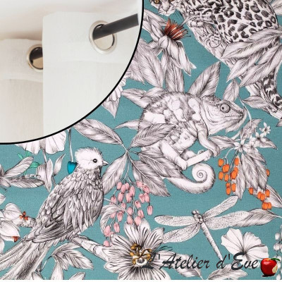Manga vert de gris - Rideau à oeillets 100% coton fantaisie Made in France Thevenon