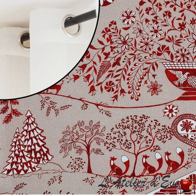 Bellevue crème - Rideau à oeillets Made in France 100% coton thème Noël/montagne - Finition tête de rideau sur demande
