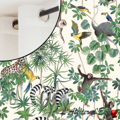 "La jungle des animaux" Rideau coton pour enfant Made in France Thevenon