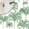 Rideau sur mesure La palmeraie bleu azur fond crème de Thevenon Paris et evedeco.com