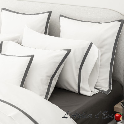 Lot 2 cotton satin pillowcases "Apparat" charcoal Le Jacquard Français