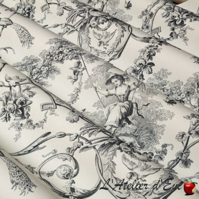 Toile-de-jouy-percale-de-coton-ludivine-noir-fond-écru-ameublement-et-sièges-thevenon