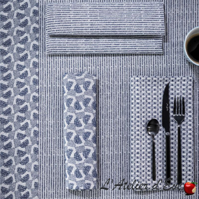 Lot-4-serviettes-de-table-coton-Empreintes-cobalt-Le-Jacquard-Français
