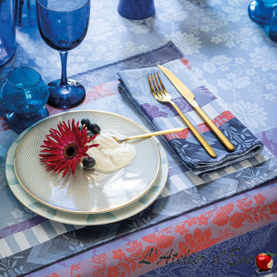 Lot 4 serviettes de table coton 50x50cm "Gipsy" azur - Le Jacquard Français