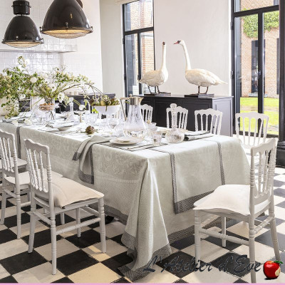 100% linen tablecloth "Evasion Céleste" Carrara Le Jacquard Français