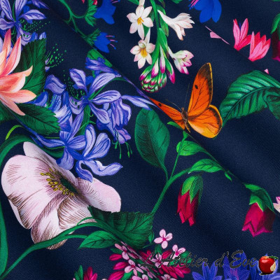 tissu-coton-fleuri-fond-marine-my-world-thevenon