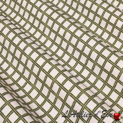 Percale-de-coton-Treillis-olive-tissu-ameublement-Thevenon