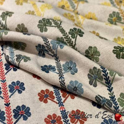 Toile-coton-lin-brodée-Coup-de-Chance-7-coloris-ameublement-thevenon