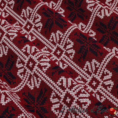 Rideau-jacquard-de-laine-Flocons-d-alpaga-bleu-rouge-Thevenon-fabriqué-en-France