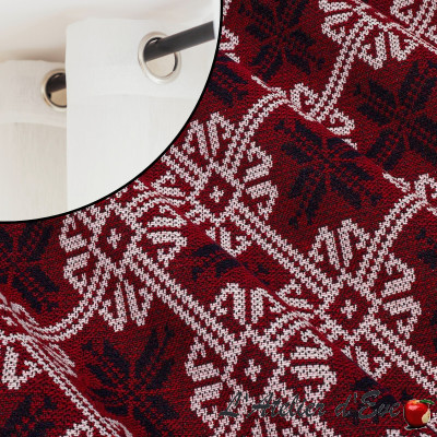 Rideau-jacquard-de-laine-Flocons-d-alpaga-rouge-Thevenon-fabriqué-en-France