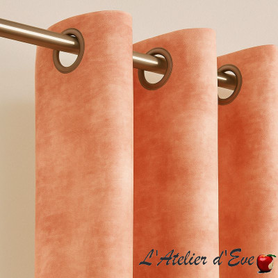 Rideau-velours-uni-régina-saumon-prêt-à-poser-thevenon