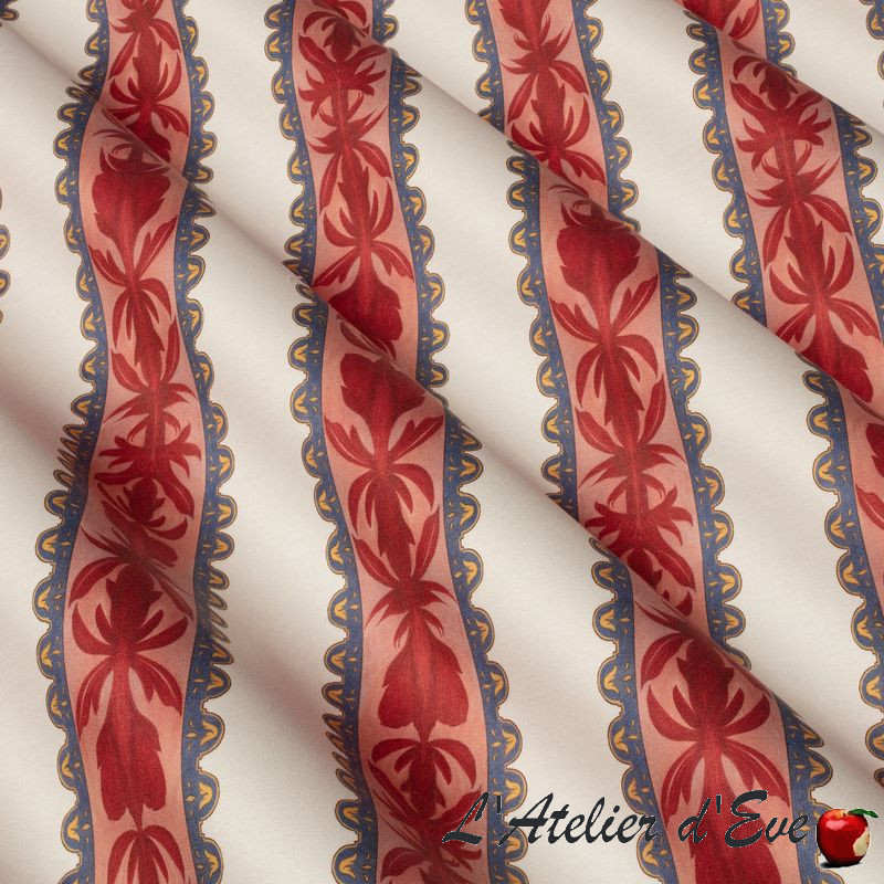 Satin-de-coton-Rayures-Ornementales-framboise-crème-ameublement-Thevenon
