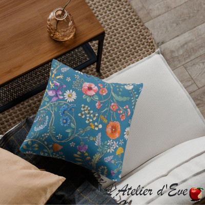 Blue Garden of Secrets cotton fabric cushion cover