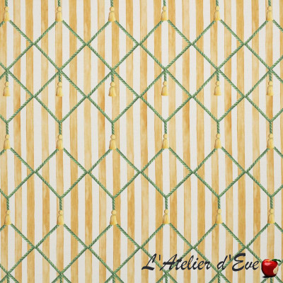 Tissu-satin-de-coton-Les-pompons-fond-jaune-ameublement-et-sièges-Thevenon