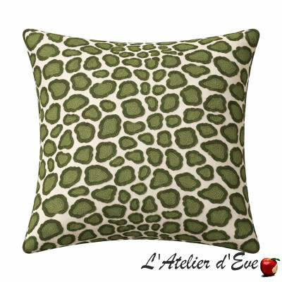 Housse de coussin tissu brodé "Coup de griffe" vert
