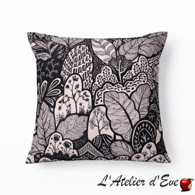 Housse de coussin tissu coton "Joséphine" Noir crème