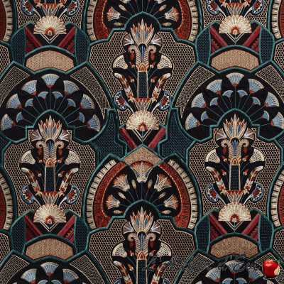 Toile-coton-brodée-Majectic-multicolore-fond-noir-ameublement-sièges-Thevenon